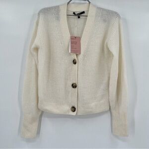 Quince Ivory Baby Alpaca-Merino Wool Cropped Cardigan sz M Women's Button Front